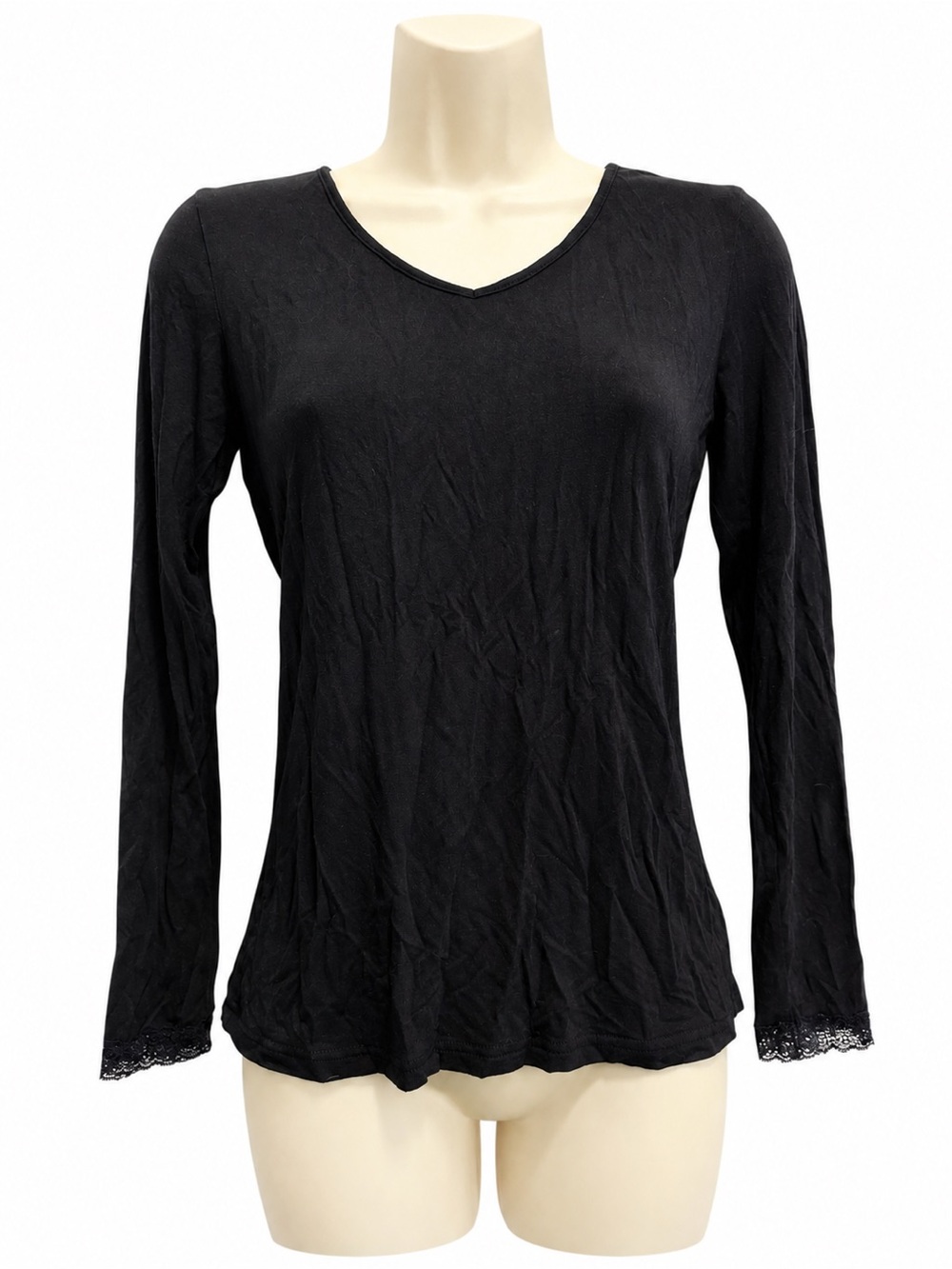 Jockey Black Long Sleeve V-Neck Top with Lace Cuffs